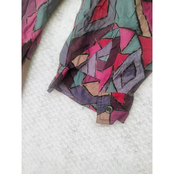 Vtg Sophisticates 100% Silk Button Down Shirt Mens M Geometric Fresh Prince Y2k - Picture 3 of 8